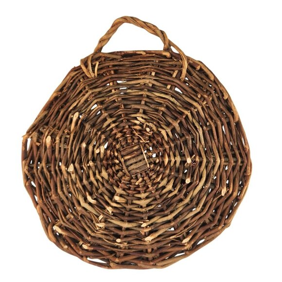 Natural Woven Birch Wicker Wall Hanging Basket With Handle Rustic Accent - Picture 2 of 5
